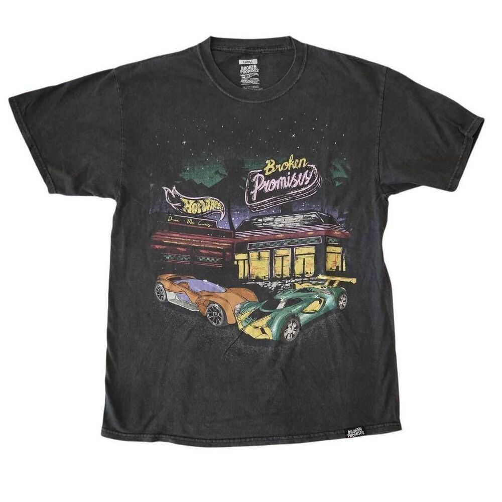 BROKEN PROMISES x Hot Wheels Graphic T-Shirt Black Washed Large